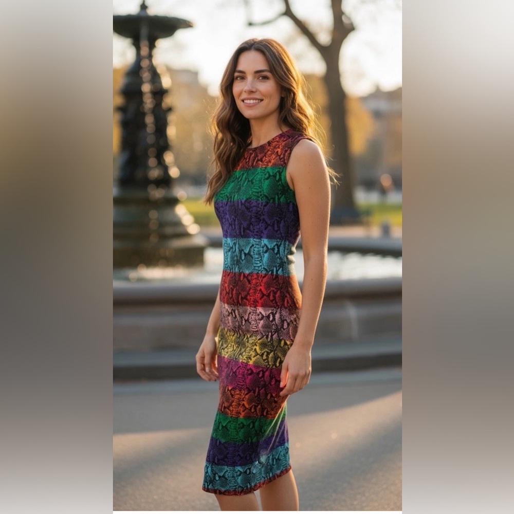 Alice + Olivia Delora Rainbow Snake Print Sheath Dress❤️‍🔥worn on TV